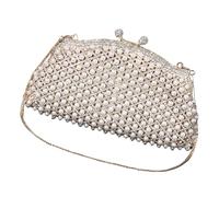DEKKRYNFV Elegante pochette da sera da donna, con strass, perle, elegante borsa a mano a catena per eventi formali e feste, borsa foderata in pelle sintetica