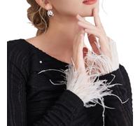 DEKKRYNFV Maniche di struzzo alla moda con piume di struzzo staccabili, polsini da polso per abiti eleganti per lo styling dei vestiti, maniche staccabili con piume