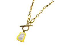 DEKKRYNFV Moderna collana di fascino bianco Shell Metallo Acciaio OT con fibbia Catena Confortevole Accessori Gioielli di tutti i giorni Bai Bei Collana con ciondolo quadrato