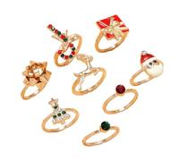 DEKKRYNFV Set di 8 anelli natalizi festivi, Babbo Natale, renna, pupazzo di neve, set di gioielli versatili per ogni occasione, anelli di Natale