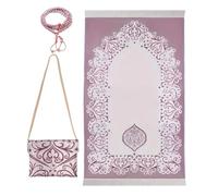 DEKKRYNFV Set di tappeti da preghiera musulmani islamici Eid regalo tappetino con borsa e perline da viaggio portatile per matrimoni set di tappeti musulmani con borsa e perline