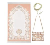 DEKKRYNFV Set di tappeti da preghiera musulmani islamici Eid regalo tappetino con borsa e perline da viaggio portatile per matrimoni set di tappeti musulmani con borsa e perline