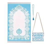 DEKKRYNFV Set di tappeti da preghiera musulmani islamici Eid regalo tappetino con borsa e perline da viaggio portatile per matrimoni set di tappeti musulmani con borsa e perline