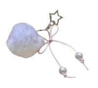DEKKRYNFV Trendy Pompon Bianco E Bowknot Catena Del Telefono Elegante Pendente Del Cellulare Per Le Donne Trendy Portachiavi Abbellimento Unico Borsa Fascino