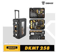 DEKO 258pcs Set di attrezzi manuali fai da te per la casa cassetta portautensili professionale a tre strati con rotelle portatile