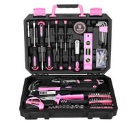 DEKO Cassetta Attrezzi Completa 100 Pezzi - Kit Attrezzi da Lavoro con Cacciaviti, Cricchetto, Pinze, Chiavi per Riparazioni Casa, Fai da Te, Ufficio, Rosa