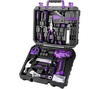 DEKO Cassetta Attrezzi Completa con Trapano Avvitatore Batteria 8V, 126 Pezzi Valigetta con Set Completo di Punte - Violet