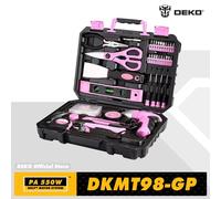 DEKO DKMT98-GP Set di attrezzi rosa da 98 pezzi Utensile manuale per uso domestico generale e kit per la lavorazione del legno con custodia per cassetta degli attrezzi in plastica