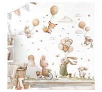 DEKO KINDERZIMMER DK1145-05 - Adesivo da parete autoadesivo, motivo: animali della foresta Boho, per cameretta dei bambini, con palloncini e stelle, colore: beige