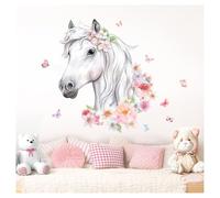 DEKO KINDERZIMMER Graz Design DK1046-2 - Adesivo da parete con testa di cavallo e fiori, motivo: farfalle