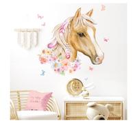 DEKO KINDERZIMMER Graz Design DK1049-2 - Adesivo da parete con testa di cavallo e farfalle