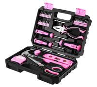 DEKO Kit di attrezzi Rosa per Fai-da-Te Valigetta attrezzi Rosa con Utensili Manuali e Giravite Portainserti 2 in 1 per Donna Piccoli Lavori di Riparazione, in una custodia