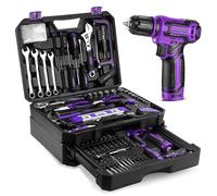 DEKO Set di attrezzi da 238 pezzi con trapano a batteria 12 V, rosa, avvitatore elettrico, kit di base per riparazioni a casa (viola)