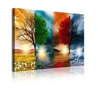 DekoArte 320 - Quadri moderni Stampa di Immagini Artistica Digitalizzata | Tela Decorativa Per Soggiorno o Stanza da letto | Stile Paesaggio quattro stagioni dell’anno Alberi Rossi |1 Pezzo 120x80cm