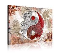 DekoArte 365 - Quadri moderni Stampa di Immagini Artistica Digitalizzata | Tela Decorativa Per Soggiorno o Stanza da letto | Stile Ying Yang Astrazioni Zen Colori Bianco Beige Rosso | 1 Pezzo 120x80cm