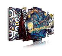 DekoArte 425 - Quadri moderni Stampa di Immagini Artistica Digitalizzata | Tela Decorativa Per Soggiorno o Stanza da letto | Stile Astrazioni Arte Van Gogh La Notte Stellata | 5 Pezzi 150 x 80 cm