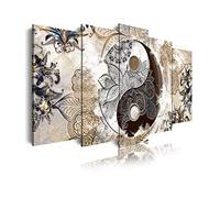 Dekoarte 455 - Quadro moderno su tela montato su telaio in legno di 5 pezzi, stile etnico yin e yang, 150x80cm