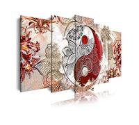 DekoArte 509 - Quadri moderni Stampa di Immagini Artistica Digitalizzata | Tela Decorativa Per Soggiorno o Stanza da letto | Stile Ying Yang Astrazioni Zen Colori Beige Rosso | 5 Pezzi 150 x 80 cm