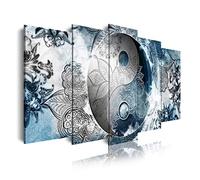 DekoArte 555 - Quadri moderni Stampa di Immagini Artistica Digitalizzata | Tela Decorativa Per Soggiorno o Stanza da letto | Stile Ying Yang Astrazioni Zen Colori Blu Beige Argento | 5 Pezzi 150x80cm