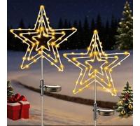 Dekofun 2 Pezzi 75 LED Luci Solari Giardino Esterno, 8 Modalità Luci Solari da Giardino Decorative a Forma di Stella, Luci Esterno Energia Solare Impermeabile per Terrazzo Patio Natale - Bianco Caldo