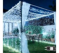 Dekofun 2 Pezzi Tenda Luminosa 6M x 3M 600 LED Luci a Tenda con Presa, Timer, 8 Modalità, Impermeabilità IP65 Cascata di Luci per Esterno Interno Balcone Giardino MatrimonioTerrazzo - Bianco Freddo