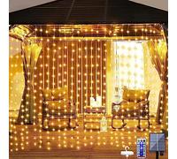 Dekofun - Ghirlanda luminosa solare per esterni, 3 m x 3 m, 300 LED, con telecomando, 8 modalità e timer, impermeabile, appendibile per pareti, balconi, matrimoni, padiglioni, terrazze, giardini