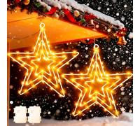 Dekofun Stella di Natale Luminosa 2 Pezzi 75 LED Grande Metallo Luci Natale da Esterno a Batteria con Timer, Addobbi Natalizie Impermeabile Decorazioni Finestra per Interno Festa Balcone Porta