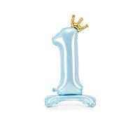DekoHaus Palloncino gonfiabile a forma di numero 1 con corona, blu chiaro, 84 cm