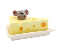 Dekohelden24 222526 - Contenitore per formaggi in ceramica, con mouse, dimensioni: 17 x 11,5 x 9 cm, colore: giallo, 9 cm