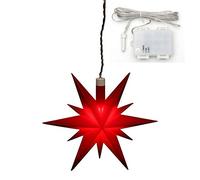 Dekohelden24 833401-A - Stella di Natale in plastica, per interni ed esterni, con illuminazione a LED e timer da 6 ore, per funzionamento a batteria, dimensioni: 13,5 x 5,5 x 12 cm, colore: Rosso