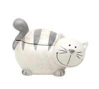 Dekohelden24 Barattolo in ceramica con coperchio, motivo: gatto, dimensioni ca. 12 x 11 x 13 cm, colore: grigio