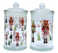 Dekohelden24 Barattolo per aromi, contenitore in vetro con motivo natalizio, barattolo per biscotti con motivo schiaccianoci in vetro, altezza 19 x 10 cm, capacità 600 ml per bicchiere, contenuto
