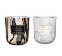 Dekohelden24 Candela profumata - Portacandela antivento - Candela in vetro - in set da 2 pezzi - Direzione del profumo bianco marmo e nero Marble, L/P 8,5 x 8 x 8,5 cm, 150 g per candela
