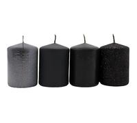 Dekohelden24 Candele dell'Avvento, candele a pilastro, candele dell'Avvento, candele da tavolo, candele a blocco, candela da tavola in nero - nero glitter, contenuto della confezione: 4 pezzi, L x P 5