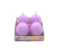 Dekohelden24 Candele a forma di uovo di Pasqua, in set da 4 pezzi, candele a forma di uovo di Pasqua, colore viola pastello, dimensioni H/Ø 6,5 x 4 cm,