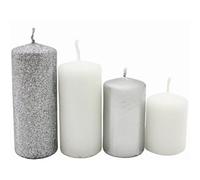 Dekohelden24 Candele a pilastro, candele dell'Avvento, candele a corona dell'Avvento, in argento e bianco, 4 misure - H 5 - 10 cm, Ø 4 cm, 280 g