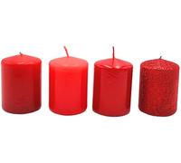 Dekohelden24 Candele dell'Avvento, candele a pilastro, candele dell'Avvento, candele da tavolo, candele a blocco, colore rosso dell'Avvento, confezione da 4 pezzi, lunghezza 5 x 5 x 7 cm.