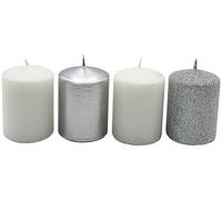 Dekohelden24 Candele dell'Avvento, candele a pilastro, candele a corona dell'Avvento, candele da tavolo, candele a blocco, candela da tavola in bianco argento, contenuto della confezione: 4 pezzi,