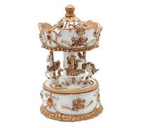 Dekohelden24 Carillon carosello con Suono, in Poli in Oro Bianco con Pietre Arancioni, Dimensioni L x P x H 14 x 8 x 14 cm, Giostra, 14 cm