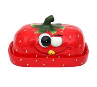 Dekohelden24 Contenitore per burro in ceramica come fragola, rosso, dimensioni: circa 16,5 x 11 x 10 cm, 1 pezzo (1 pezzo)