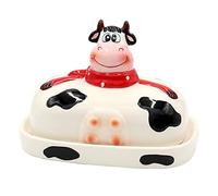 Dekohelden24 Contenitore per burro in ceramica, dimensioni 17 x 11,5 x 14 cm, bianco e nero, 14 cm