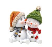 Dekohelden24 Coppia di bambini con neve con cappello e sciarpa in rosso, grigio, arancione, verde, L x P 10,7 x 7,3 x 10,8 cm, bacio, 11 cm