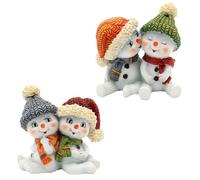 Dekohelden24 Coppia di bambini con neve, set da 2 pezzi, con cappello e sciarpa in rosso, grigio, arancione e verde, seduta (lunghezza x larghezza x altezza): 5,5 x 3,5 x 5,5 cm