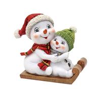 Dekohelden24 Coppia di pupazzi di neve con cappello e sciarpa in rosso/verde su slitta, 14 x 7 x 12 cm (lunghezza x larghezza x altezza)