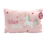 Dekohelden24 Cuscino a forma di unicorno, con scritta Träum Schön - 40 x 13 x 23 cm, 100% cotone