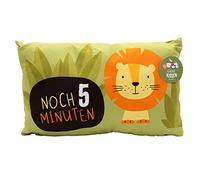 Dekohelden24 Cuscino per bambini con leone - scritta - Altri 5 minuti - L x P ca. 40 x 13 x 23 cm, 100% cotone