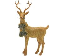 Dekohelden24 Decorazione a forma di cervo, renna decorativa, cervo con corna e sciarpa verde in ceramica, colore oro, dimensioni (L x P x A): circa 16 x 6 x 26 cm.