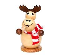 Dekohelden24 Divertente alce in legno con sciarpa a maglia rossa e bianca, circa 13 cm