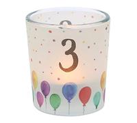 Dekohelden24 Fascetta Trasparente, con 1 Candela, Altezza x Diametro: 6,5 x 6 cm, Motivo: Numero 3, Portacandela in Vetro 3, 6 cm