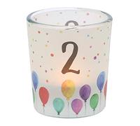 Dekohelden24 Fascetta Trasparente, con 1 Candela, Altezza x Diametro, Motivo: Numero 2, Portacandela in Vetro 2, H/Ø: 6,5 x 6 cm